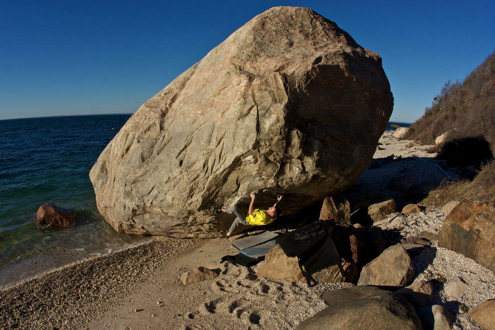 Beach activities and boulder climbing near East Marion