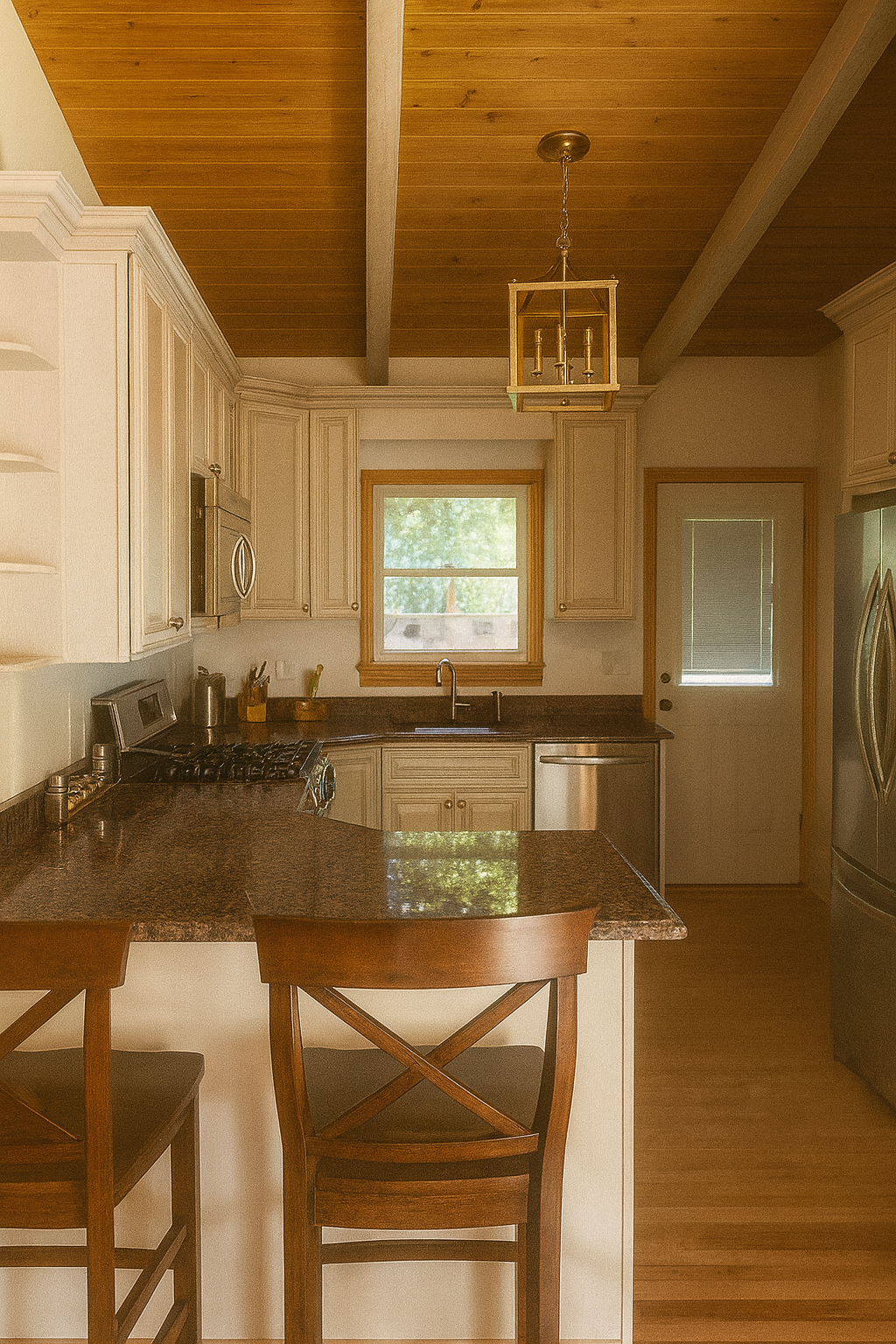 Elegant kitchen with pendant lighting and breakfast bar