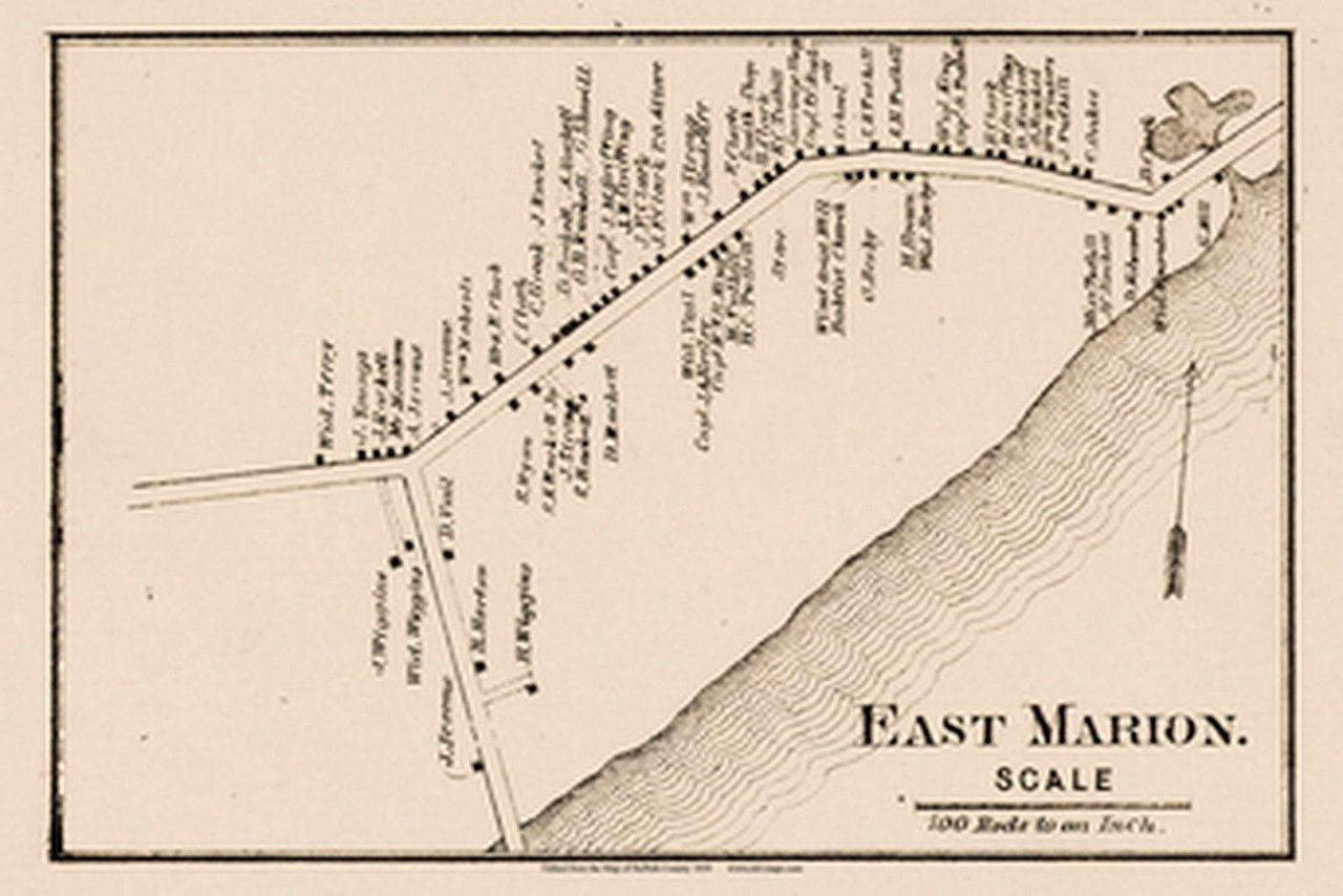 Historic surveyor's map of East Marion showing original town layout